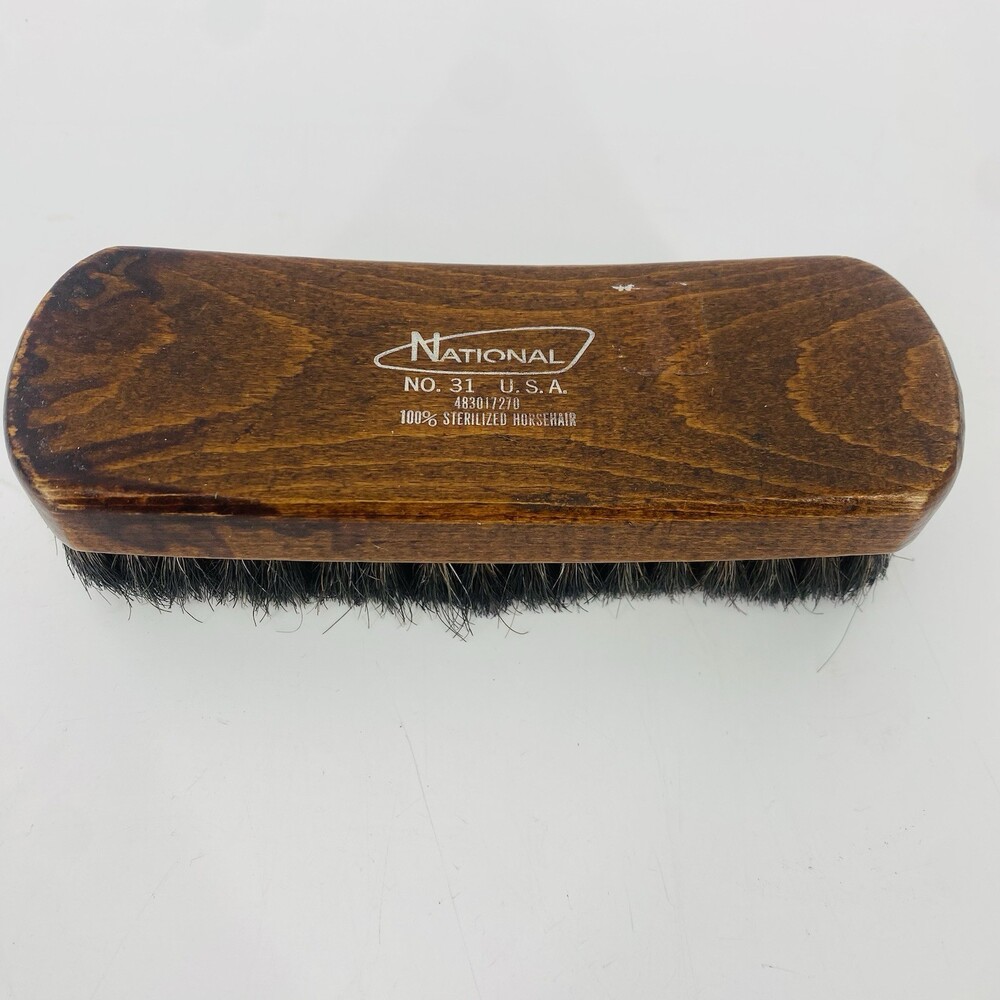 Vintage National No 31 Sterilized Horsehair Brush Dark Wood USA Made Shoe Shine